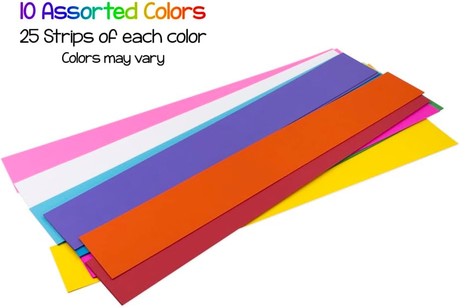 Hygloss Unruled Sentence 3" x 23" Text Weight Paper 10 Assorted Colors, Ideal Teacher Supplies for Classroom-Pack of 250 Strips