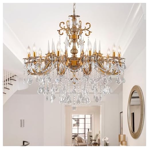MEELIGHTING Gold Crystal Chandelier, 10-Light Antique Bronze Candle Pendant Ceiling Light Fixture with K9 Crystals for Dining and Living Room, Bedroom, Kitchen Island, Hallway, Dia 36"