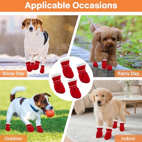 CHONGQILAO Hundeschuhe Pfotenschutz Outdoor, 4 Stücke Hundeschuhe Winter Pfotenschutz Hund Schneestiefel Hunde Schuhe rutschfeste Warme, Winter Schnee Hundestiefel für Große Mittlere Kleine Hunde