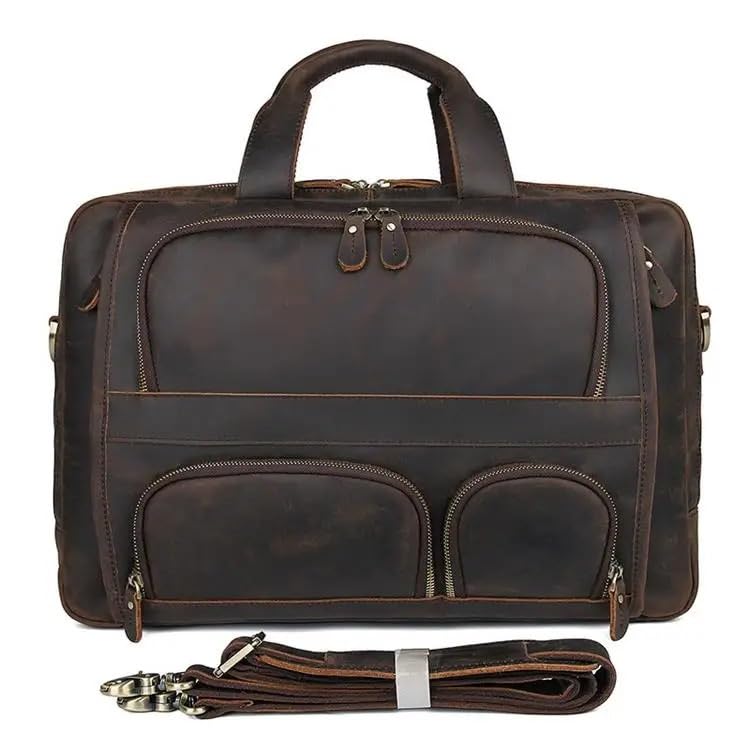 Maletín de piel auténtica para portátil de 17,3 pulgadas estilo retro elegante