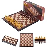 HSYTEK Schachspiel, 27x27cm Magnetisches Schachbrett, Tragbares Einklappbar Schachbrett, Schachspiel Kunststoff-Holzmaserung, Reiseschach für Erwachsene, Kinder, Party, Familie Aktivitäten