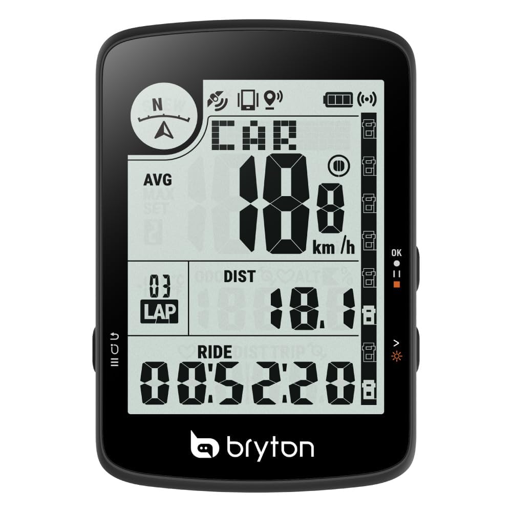 Bryton Rider 17 3,0 Zoll LCD Bildschirm Drahtloses GPS Fahrradcomputer, kompatibel mit Fahrrad Radar, 25 Stunden Lange Batterielaufzeit, Bluetooth, wasserdicht, Live-Tracking