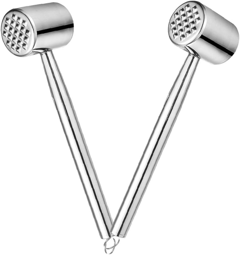 Luxshiny 2pcs Stainless Steel Meat Tenderizer Hammers Ergonomic Grip for Steak Pork and Beef Easy to Clean Kitchen Tools for Cooking and Marinade Preparation