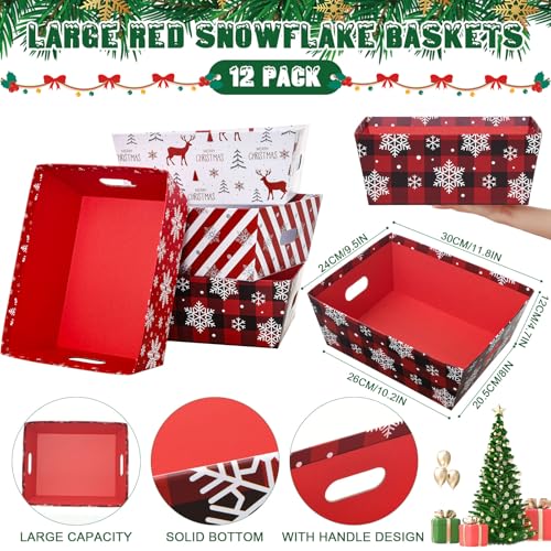 Cholemy 48 Pcs/12 Set Large Christmas Baskets for Gifts Empty, 12x10'', 12 Gifts Basket with Handles 12 Xmas Cards 12 Cellophane Bows 12 Clear Xmas Gift Bags for Christmas Holiday Birthdays Wedding by Cholemy - Image 2