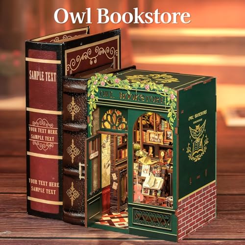 Image of Fsolis Book Nook Kit, DIY Miniature House Kit for Adults Tiny House Mini Bookshelf Diorama Building Kit 3D Wooden Puzzle for Adults Bookish Gifts for Women Book Lovers Readers (OWL Bookstore)