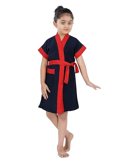 POPLINS Navy-Red Terry Turkish Bathrobes for Kids-Unisex (BR-116-115)