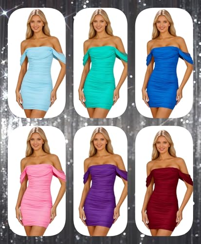 Off Shoulder Tight Short Homecoming Dresses for Teens 2025 Pleated Satin Night Out Dresses for Women4