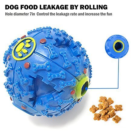 Image of Squeaky Ball Toy Treat Food Dispenser Ball Toy with Duck Sound, Dental Cleaning and Interactive Toy for Small Medium Dogs (Blue)