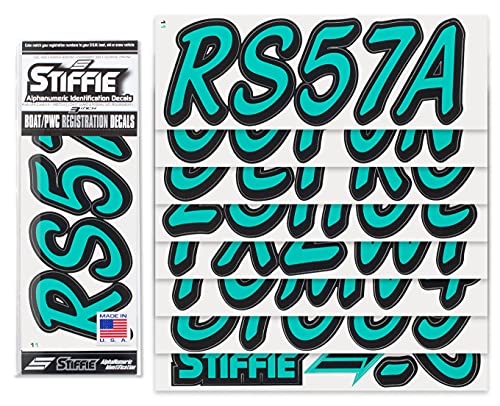 Image of STIFFIE Whipline Solid Sea Teal /Black 3 inch Alpha-Numeric Registration Identification Numbers Stickers Decals for Boats & Personal Watercraft
