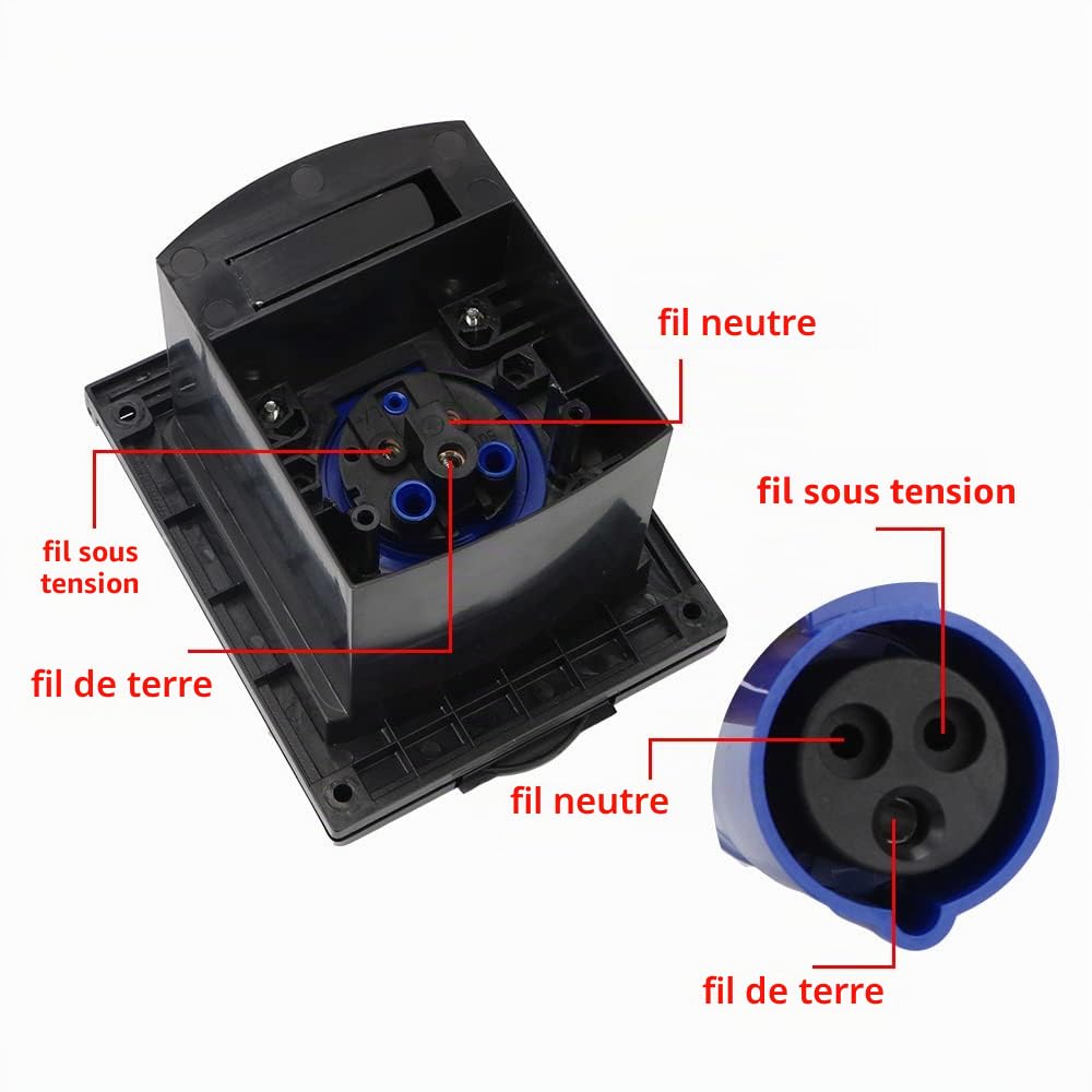 Riloer Prise et fiche de connexion 220V 16A pour véhicules récréatifs avec borne en cuivre pur, prise d'accessoires de caravane avec couvercle de protection, pour camping-car, remorque caravane