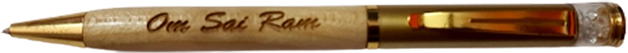 Customized Personalized Wooden Pen With Om Sai Ram or Shree Swami Samarth or Your Name Engraved (Twist Golden Cap With Crystal)