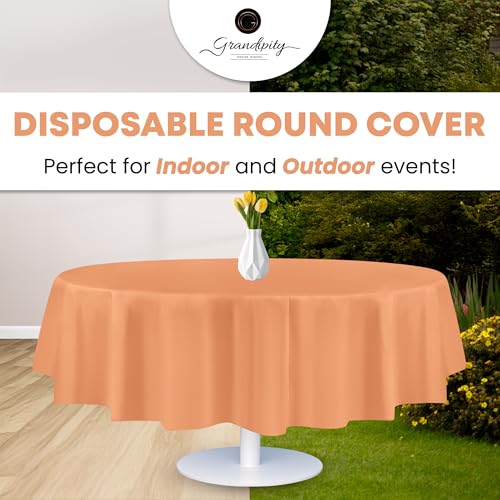 Image of Grandipity Peach 12 Pack Premium Disposable Plastic Tablecloth 84 inch Inch Decorative Round Table Cover | Plastic table covers, durable disposable tablecloths, fade and tear-resistent table cover for party, event