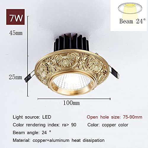 Usmjqvz 3.9 Inch American Vintage Carved Round Downlight Copper Finish, Brass Led Recessed Lighting Fixture 3W,5W,7W,10W Cri 90+, Selectable 3000K,4000K,6000K #TOP1