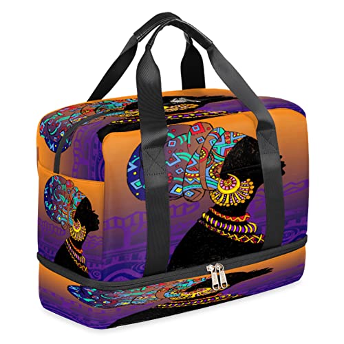 African American Woman Duffel Bag, African Woman Sports Tote Gym Bag with Wet Pocket & Shoes Compartment Carry On Luggage Bag Weekender Overnight Bag Travel Bags for Men Women - Main Image
