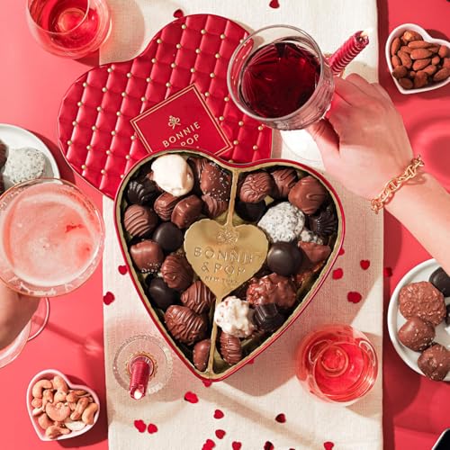 Chocolate Gift Basket | Heart Shaped Gift Present for Her, Mother, Mom, Wife, Spouse with Assorted Milk Chocolate Truffles | Bonnie and Pop - Image 2