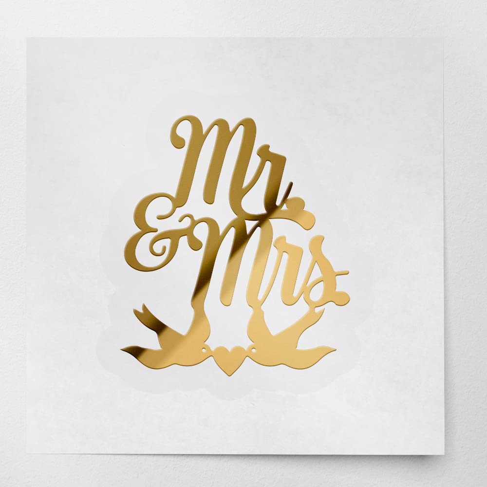 Transparent Decal Stickers of Mr and Mrs (Metallic Gold) Premium Waterproof Vinyl Decal Stickers for Laptop Phone Accessory Helmet Car Window Mug