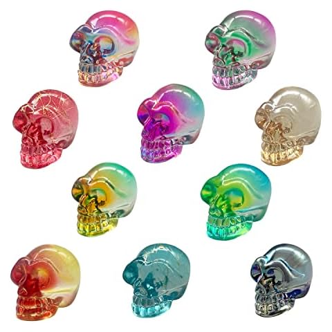 Daszui 10 Pcs1 inch Crystal Skull Statues,Hand Carved Gemstone Human Skull Stone Figurine,Healing Reality Energy Reiki Gemstone Collection Statue. Cover