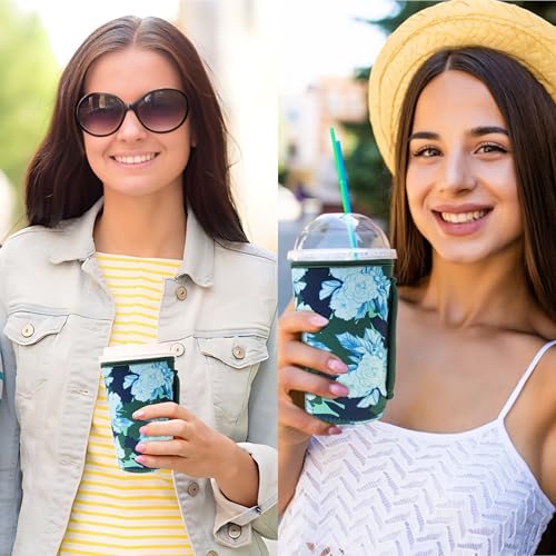 Image of KJQJLY 3 Reusable Iced Coffee Sleeves for Iced Coffee Cups or Drinks Reusable Neoprene Insulated Sleeves for Hot and Cold Drinks from Starbucks, Dunkin, And More (Moonflower)