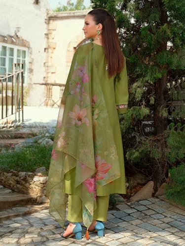 Image of INDO ERA Women's A-Line Cotton Blend Floral Embroidered Kurta & Pant With Dupatta Set (IEOUT11375)