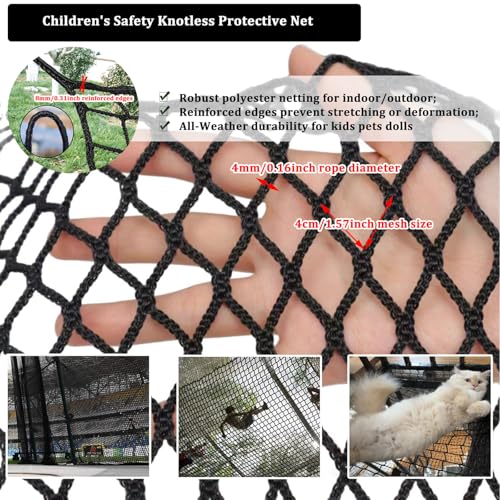 Filet de protection robuste noir en polyester sans noeuds pour animaux 1x4m