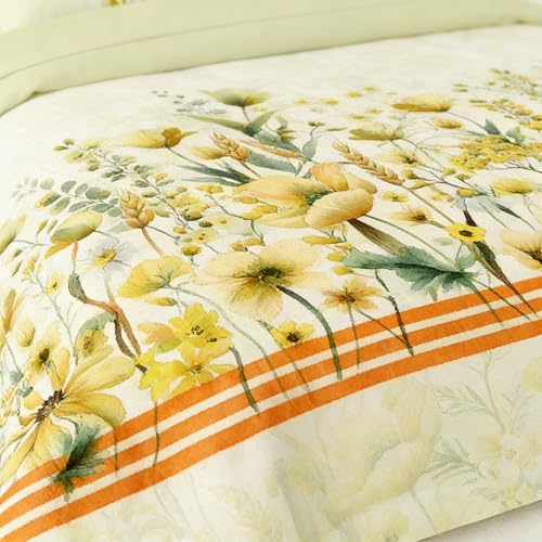 Image of LANE LINEN 100% Cotton Printed King Size Bedsheet - Yellow Floral | OEKO-Tex Certified, 250TC, Fits King & Double Bed, Floral Print, Breathable & Wrinkle-Free, Includes 2 Pillow Covers