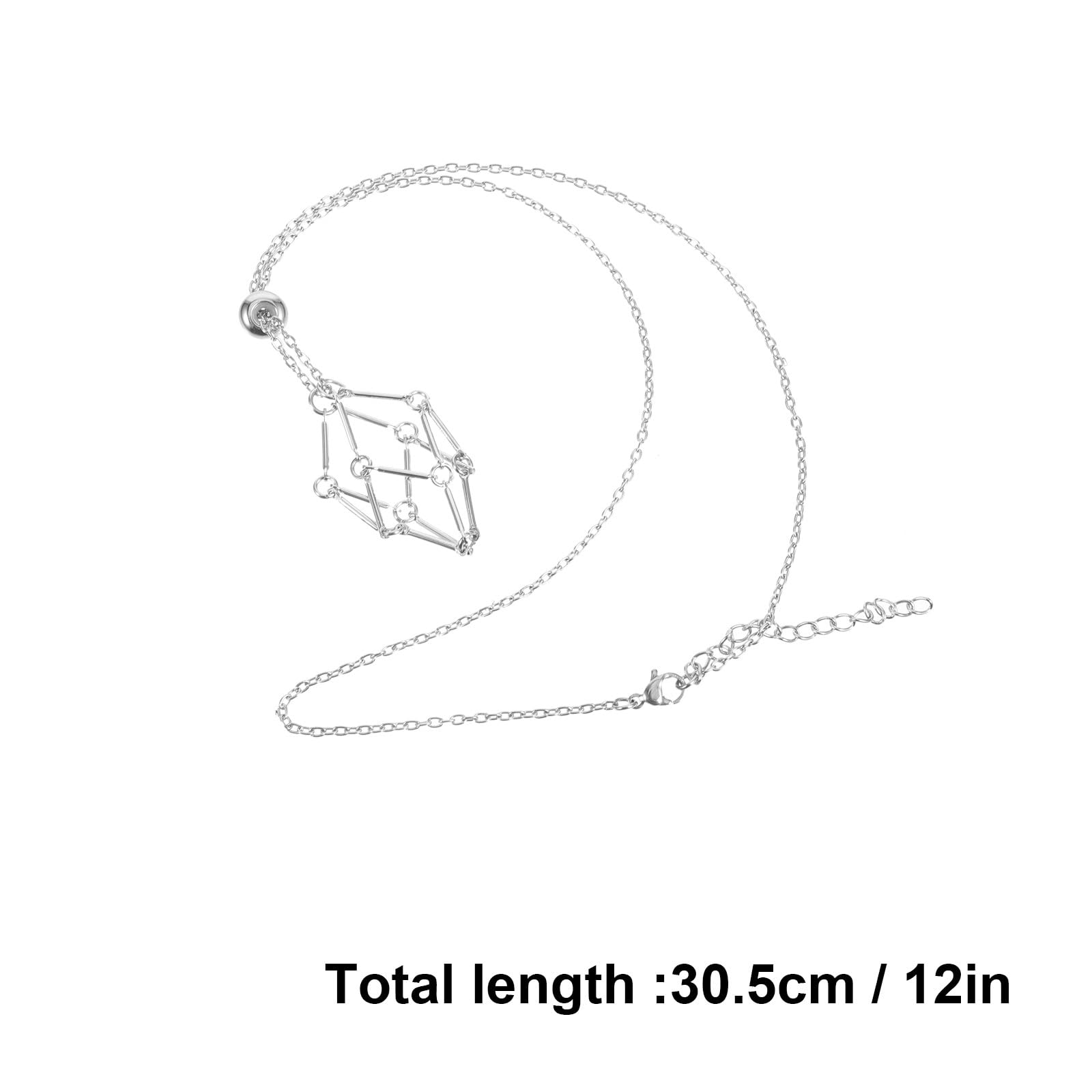 Colgante Jaula de Cristal Ajustable Cordón Trenzado Metálico Blanco Platino para Mujer, Soporte para Cuarzos Naturales y Piedras, Uso Diario y Joyería DIY