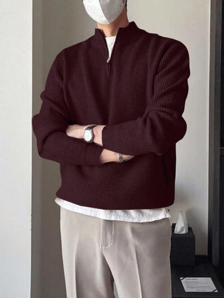 Image of ColorChakra High Neck Woollen Sweater for Mens Half Zip Wool Cardigan Plus Size M to 5XL