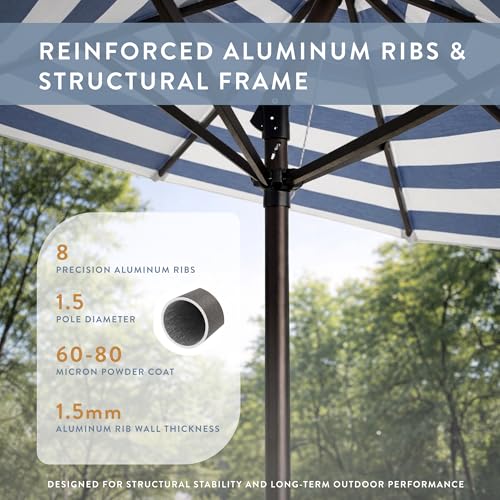 Image of California Umbrella 8-Year Protection 9 Ft Outdoor Patio Umbrella, Solstice Fade-Resistant Fabric, Auto-Tilt, Heavy Duty Aluminum Frame, 8 Reinforced Ribs for Pool or Deck, Bronze Pole
