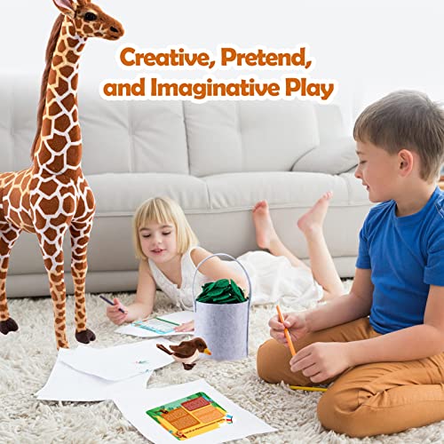 Image of Giant Stuffed Giraffe Animal Set, 47 Inch Large Giraffe Plush Toy for Kids with Bird & Basket & Leaves & Card, Toddler Lifelike Standing Toys Stuffed Animal for Girls Boys