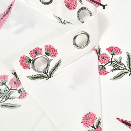 Image of BLOCKS OF INDIA Blackout Hand Block Printed Cotton Daylight Curtains with Eyelets(Set of 2 Curtains) (Block 8, 5Feet /Window), Pink, White