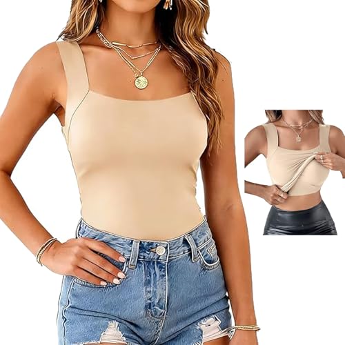 Avourias Built in Comfort Bra Tanktop Womens Camisole with Built in Bra U Neck Shapewear High Strechy Slim Fit Tops (US Alpha XX-Large Regular Regular Nude)