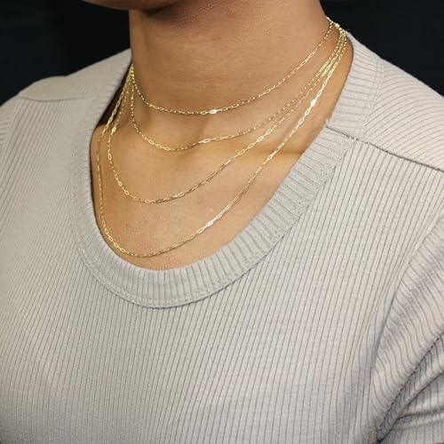 14k Gold 1.5mm, 2mm 3.5mm Solid Chain Paper Clip Link Necklace 14" 16" 18" 20" 22" 24" - Spring Clasp with Stamp - Made in Italy - Unisex Adults, Women, Men Gift (100% Authentic Solid 14K Gold)4