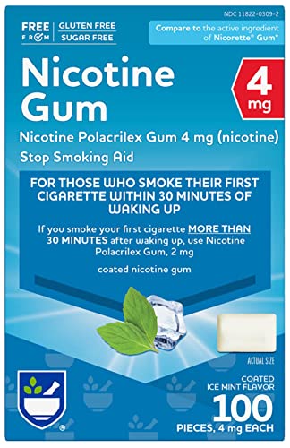 Rite Aid Nicotine Gum Ice Mint Flavor 4 mg - 100 Count | Quit Smoking Aid | Nicotine Replacement Gum | Stop Smoking Aids That Work | Chewing Gum to Help You Quit Smoking | Coated Nicotine Gum