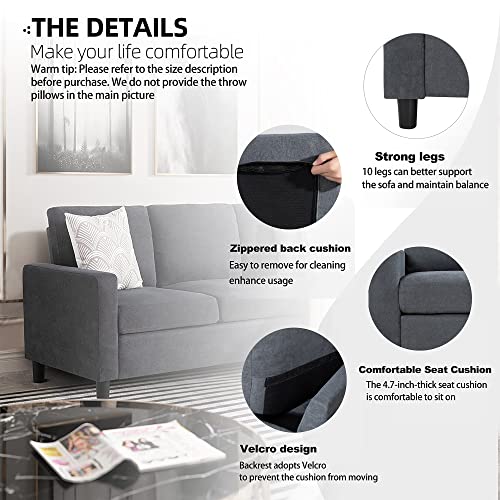 JY QAQA Convertible Sectional Sofa Couch with 3Seat Sofa, LShaped Ottoman Couch with Modern