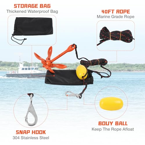image for Linkloos Kayak Anchor Kit - 3.5lb with 40ft Rope & Storage Bag - Acces