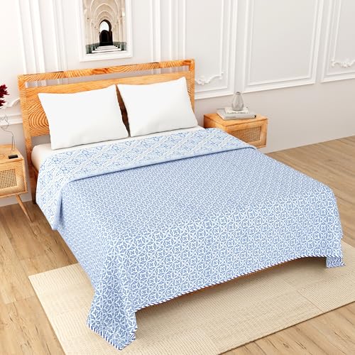 Image of Dohar Cotton | AC Blanket Double Bed | Soft Light Weight, Quilt, Duvet King Size, 84 inchx96 inch - Gray Blue, Pack of 1