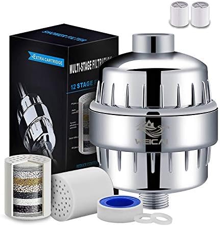 Shower Filter with Replacement Cartridge - Weicai High-Output Universal Shower Head Water Filter Dramatically Purifies Your Water & Revitalizes Your Body (12-Stage)