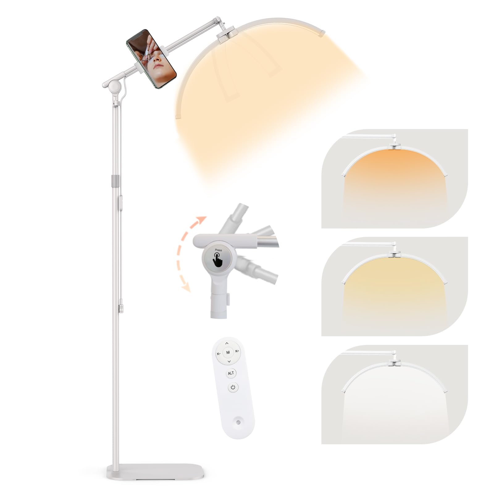 SMOCTAR Lash Light for Eyelash Extensions, 28'' Foldable LED Floor Lamps, Half Moon Lamp for Eyelash Tech with Phone Holder, Esthetician Light for Tattoo, Nails, Beauty, Skincare - White — image 1