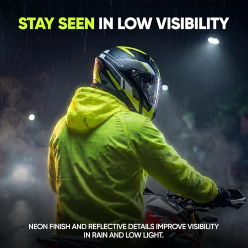 Image of TVS Racing Rainshield Pro Rain Jacket | Lightweight Waterproof Rain Coat for Men | Compact Rain Jacket for Boys & Girls | Windproof Riding Rain Coat with Reflective Details - Neon