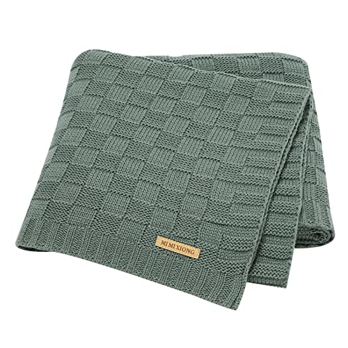 Image of LAWKUL Green Baby Blankets Knitted Cable Babe Blanket Soft Airy Newborn Infant Receiving Swaddle Boy Girl Stroller 40"x30"
