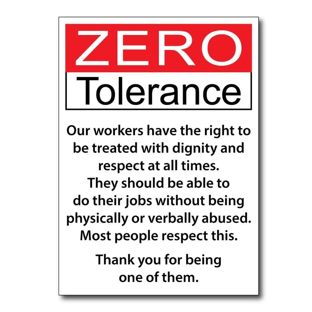 Signage Office - Zero Tolerance Workplace Signs Metal Sign For Wall, Fence, Or Gate 12"X8"
