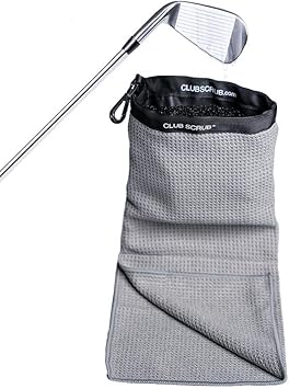 Club Scrub Towel Pro, Golf Club and Ball Cleaning Pouch with Attached Towel, Waterproof Exterior