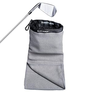 Club Scrub Towel Pro, Golf Club and Ball Cleaning Pouch with Attached Towel, Waterproof Exterior, Clean Face Technology Liner, Machine Washable, Cleans Club Grooves, Waffle-Weave Microfiber