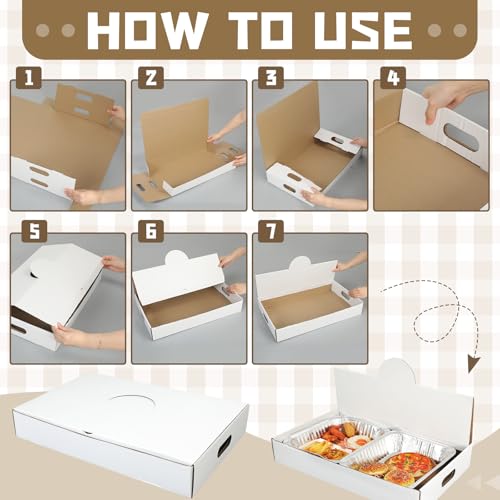 Image of Fullhawl 35 Pack Pop-up Catering Box 22 x 13.5 x 3.5 Inch Kraft Corrugated Full Pan Catering Box Secure Stackable Food Delivery Container Bakery Storage Boxes for Party Theaters Stadiums (White)