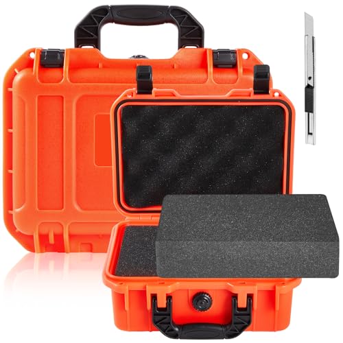 Image of Relaxweex 1 Pcs Waterproof Hard Case with DIY Customizable Foam Insert Portable Protective Case with Knife for Camera Drones Equipments Tools Test Instruments(Reddish Orange,22.4 x 16.1 x 10.2 Inch)