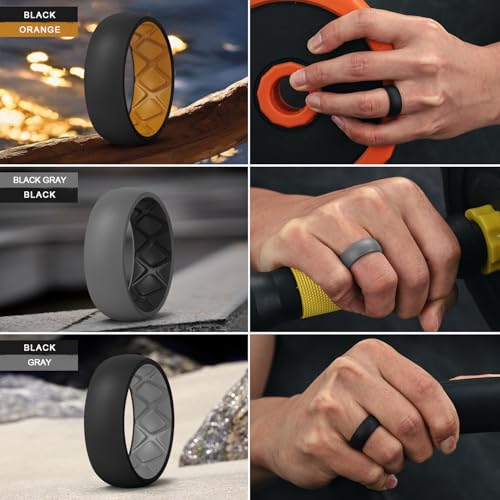 Egnaro Silicone Ring Men 1/4/5/6/7 Multipack of Breathable Mens Silicone Rubber Wedding Rings Bands with Air Flow Grooves3