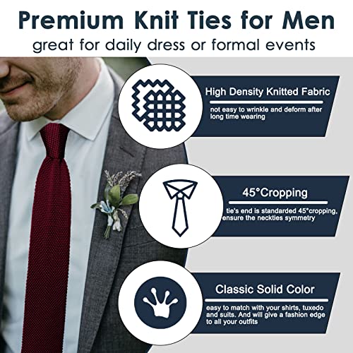 Image of Mantieqingway Pointed Knit Ties for Men Pure Color 2.76'' Skinny Neck Tie Formal Business Knitted Tie for Daily Wedding Party