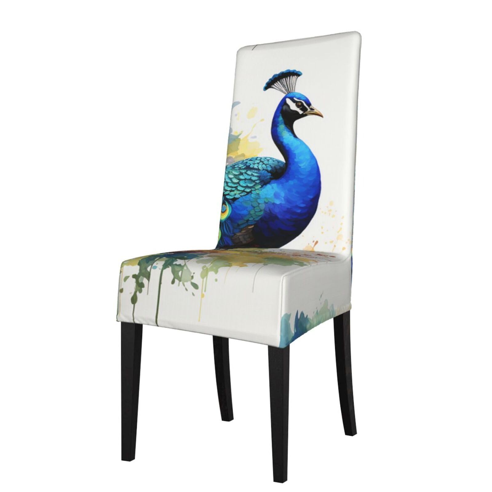 FodPand Stretch Chair Covers for Dining Room, Peacock Watercolor Painting Chair Seat Covers Washable Detachable Chair Slipcover Chair Protectors Covers for Kitchen,Wedding,Party