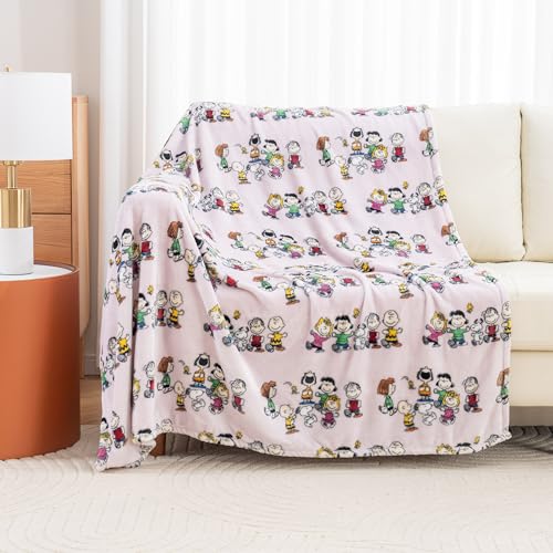 Image of Berkshire Blanket Peanuts VelvetLoft Cute Character Snoopy Plush Throw Blanket,Peanuts Laughing Robe Lilac,Throw 55 in x 70 in (Official Peanuts Product)