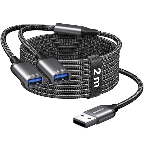 KiwiBird USB Splitter 1 zu 2, USB Doppelstecker Y Kabel 2M A Splitter 1 auf 2 Adapter, Dual Port Erweiterung Ladekabel f&uuml;r Strom und Daten Mini HUB Kompatibel mit PC Laptop Mac PS5 Tastatur M&auml;use